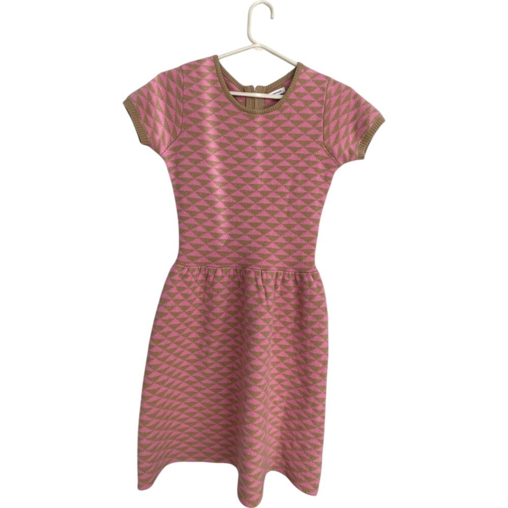 Manoush Shirt Dress Girls Small Wool Short Sleeve A Line Midi Round Neck Casual
